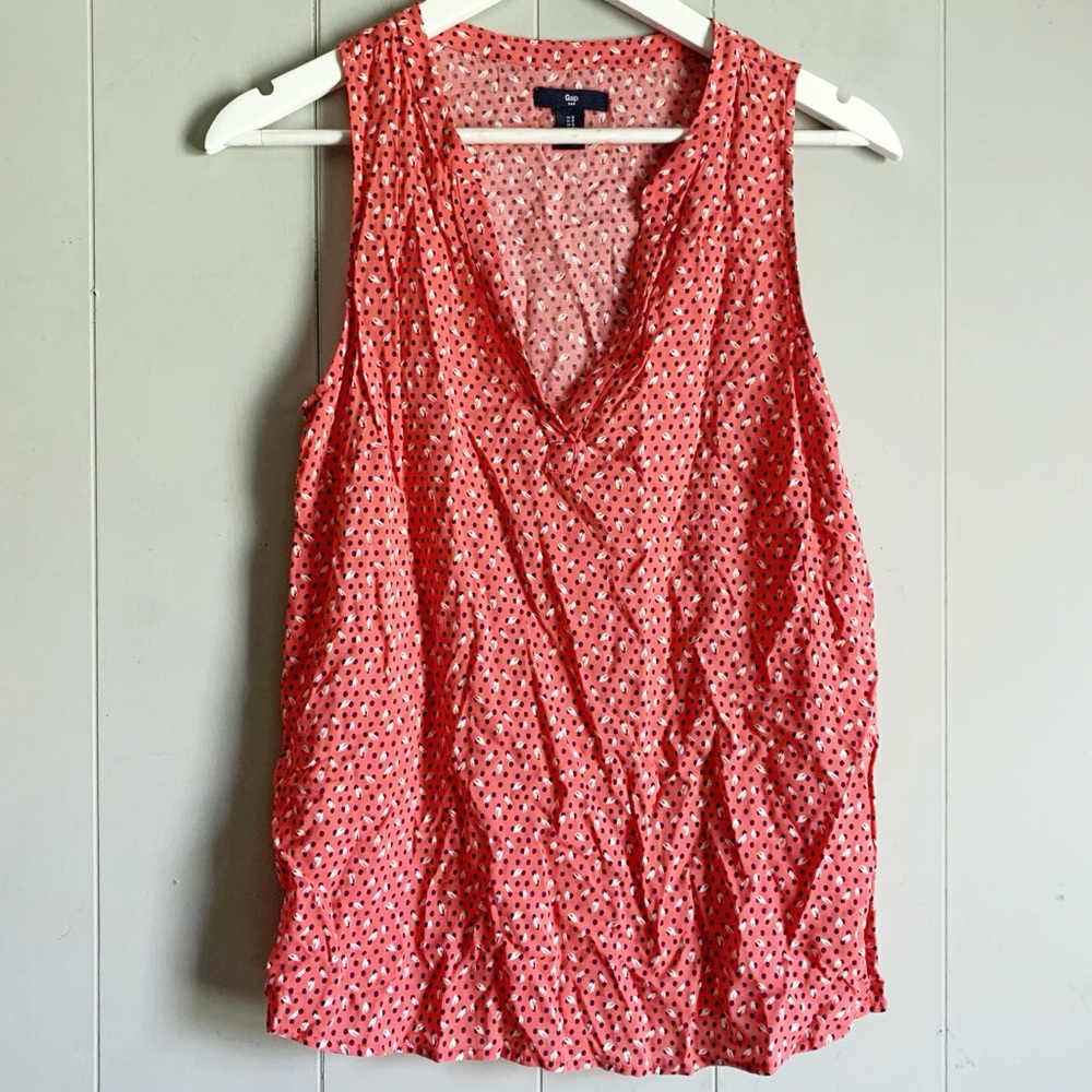 GAP Semi Sheer Red Floral Sleeveless Vneck Tunic Top XS